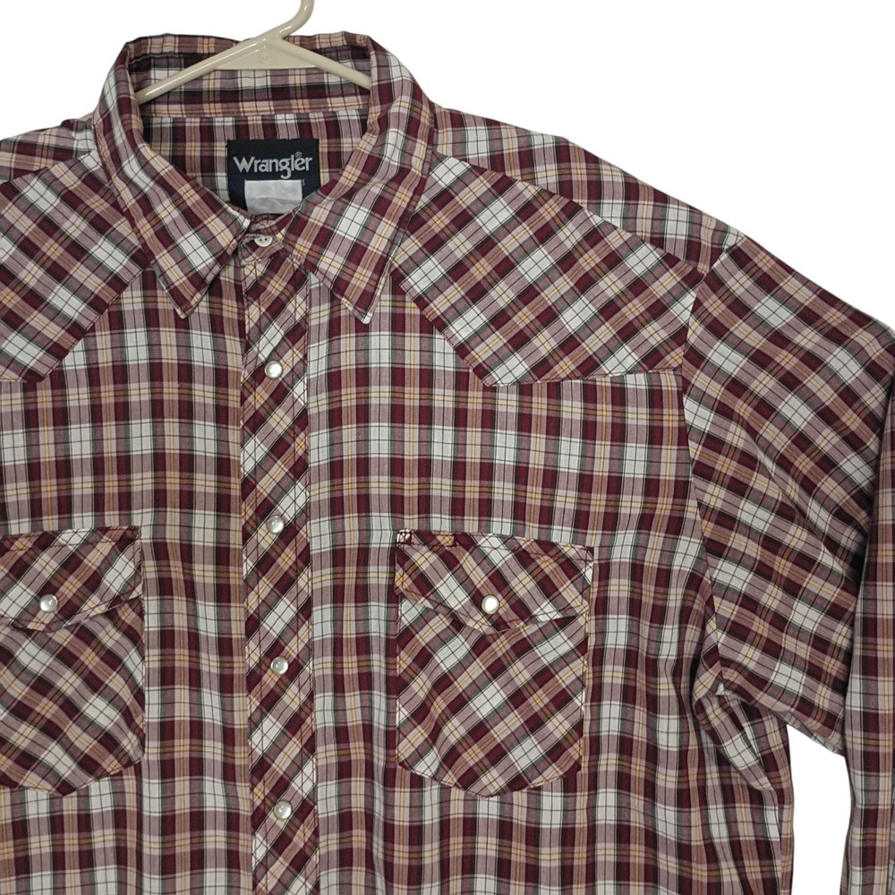 Wrangler Western Shirt Mens XXL 2XL Red Plaid Pearl Snap Long‎ Sleeve Cowboy